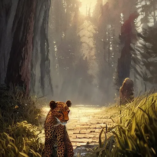 Image similar to highly detailed 🐆, in gta v, stephen bliss, unreal engine, fantasy art by greg rutkowski, loish, rhads, ferdinand knab, makoto shinkai and lois van baarle, ilya kuvshinov, rossdraws, tom bagshaw, global illumination, radiant light, detailed and intricate environment