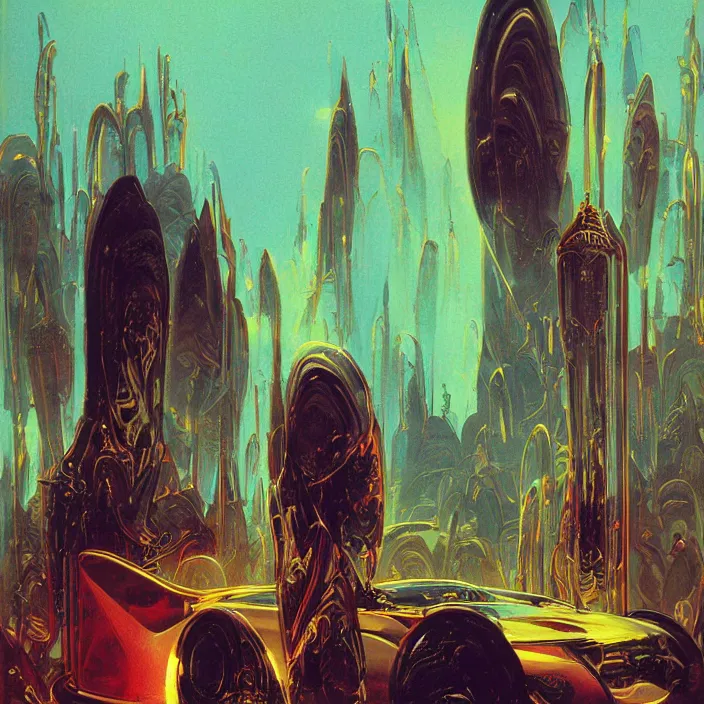 Prompt: god of latex, abstract, concept art, digital painting, ornate, backlit, bokeh, deep aura, slight glow, by bruce pennington, by syd mead