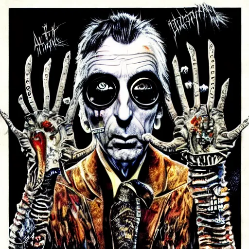 Image similar to graphic illustration, creative design, alice cooper, biopunk, francis bacon, highly detailed, hunter s thompson, concept art, occult, magical