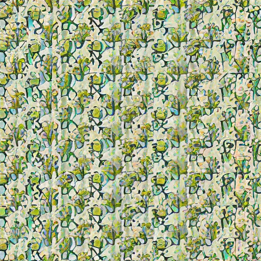 Image similar to an intricately repeating pattern of the letters G and M in the style of a floral 1960s wallpaper