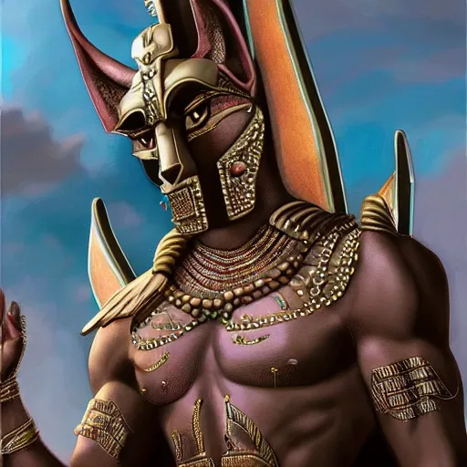 Prompt: masculine anubis on a pride parade, hyperrealistic, trending on Artstation