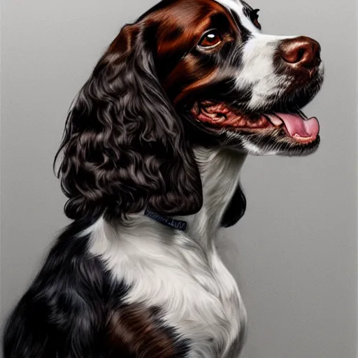 Prompt: springer spaniel extremely detailed, sharp focus, wide view, full body shot, smooth, digital sketch, by, james jean, by rossdraws, frank franzzeta, sakimichan, jeremy lipking