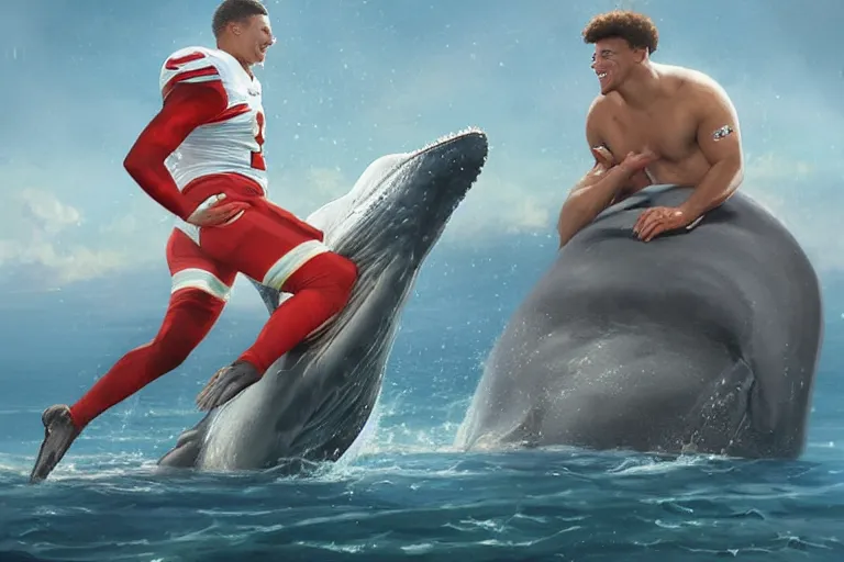 Prompt: a whale who loves patrick mahomes and the nfl by greg rutkowski, rossdraws, gil elvgren, enoch bolles, anime, very coherent