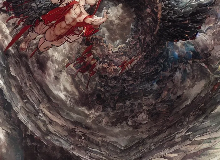 Image similar to monumental angel by yoshitaka amano, katsuhiro otomo, and erik jones, inspired by akira anime, smooth texture, intricate oil painting, high detail illustration, sharp high detail, manga and anime 1 9 9 9