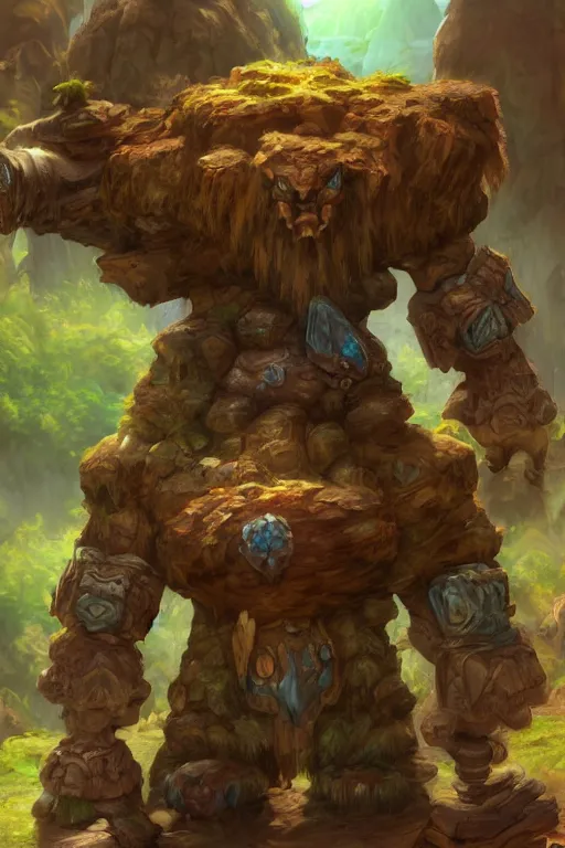 Image similar to zelda fantasy art giant golem troll wood rock greeble gemstone, global illumination ray tracing hdr fanart arstation by sung choi and eric pfeiffer and gabriel garza and casper konefal