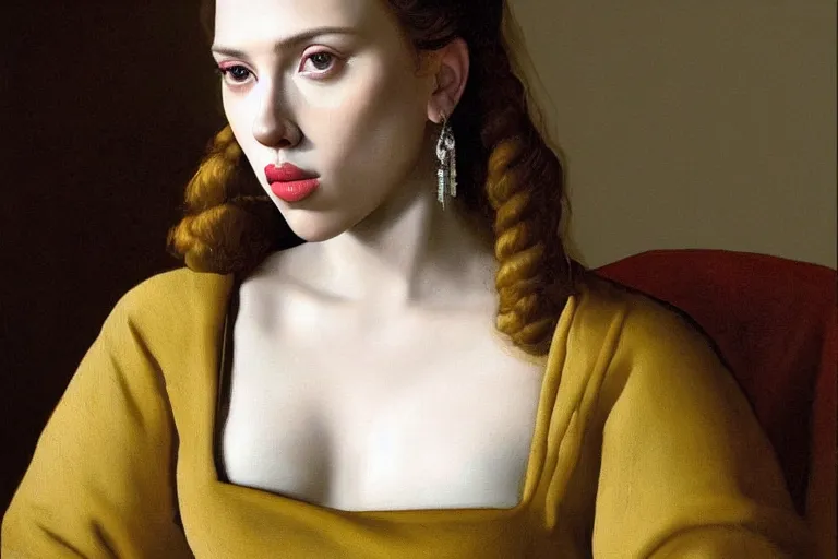 Image similar to scarlett johansson painted by vermeer