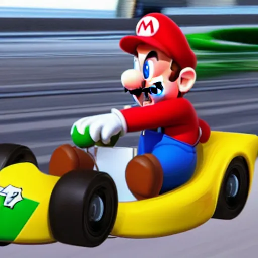 Image similar to elon musk as luigi in mario kart