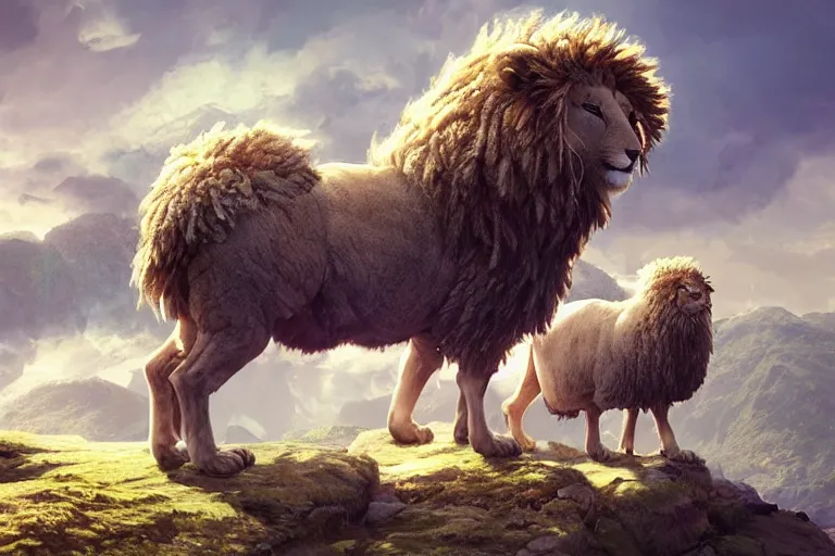 Image similar to the legendary island sized lion sheep, made by Stanley Artgerm Lau, WLOP, Rossdraws, ArtStation, CGSociety, concept art, cgsociety, octane render, trending on artstation, artstationHD, artstationHQ, unreal engine, 4k, 8k,