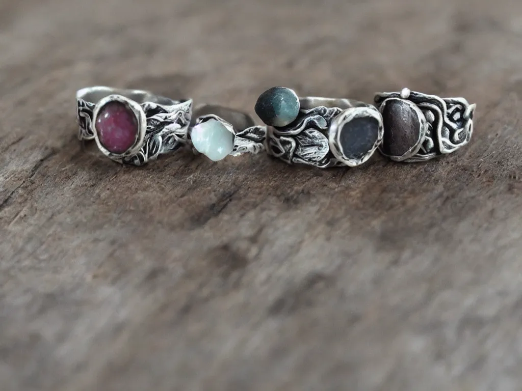 Image similar to rustic hand made rings hand crafted from silver and natural gemstones