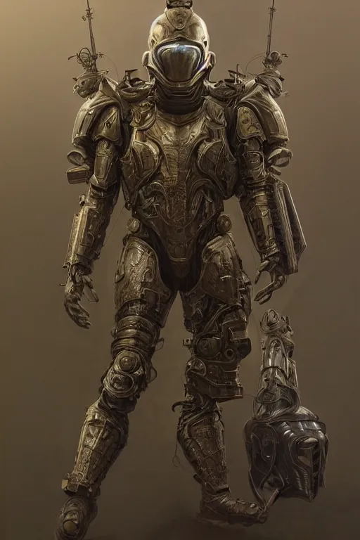 Image similar to realistic render portrait of an intricate armor and helmet, intricate, dystopian toy, sci-fi, extremely detailed, digital painting, sculpted in zbrush, artstation, concept art, smooth, sharp focus, illustration, chiaroscuro lighting, golden ratio, incredible art by artgerm and greg rutkowski and alphonse mucha and simon stalenhag