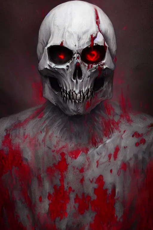 Prompt: the ghost - spirit of the grim - cryer wears the scarlet skull armor and blood crown, midnight fog - mist!, dark oil painting colors, realism, cinematic lighting, various refining methods, micro macro autofocus, ultra definition, award winning photo