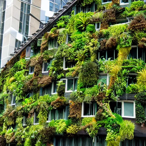 Image similar to a lush living wall on a building made of native new zealand epiphytes and vines