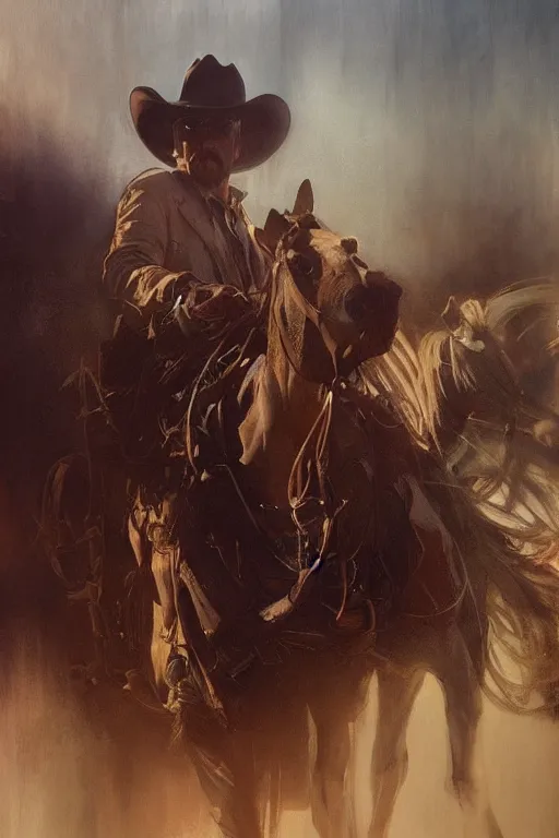 Image similar to hyperrealist portrait of a cowboy driving a stage coach by jeremy mann and alphonse mucha, fantasy art, photo realistic, dynamic lighting, artstation, poster, volumetric lighting, very detailed faces, 4 k, award winning