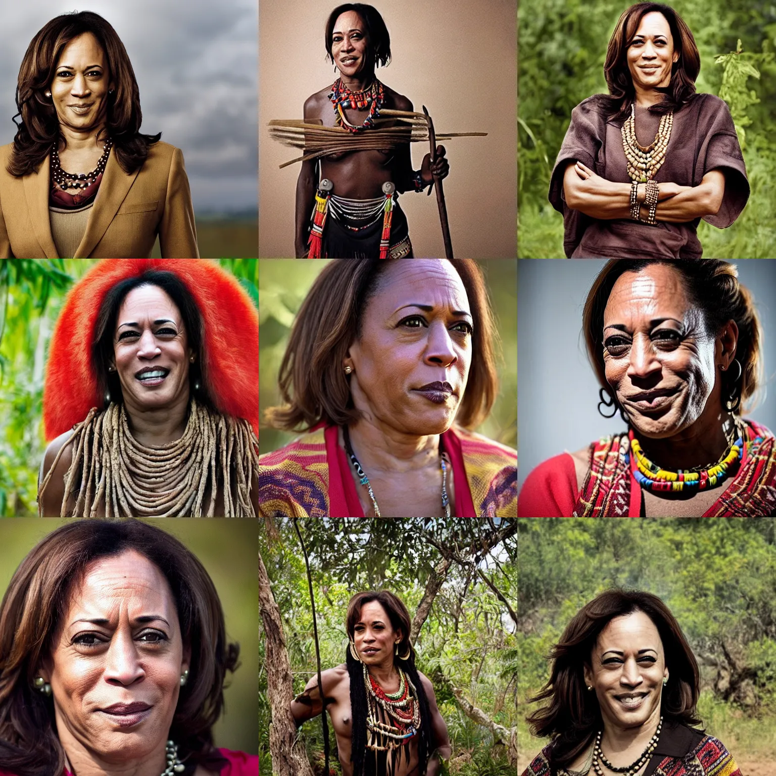 Prompt: photo of kamala harris, feral luo tribeswoman, national geographic