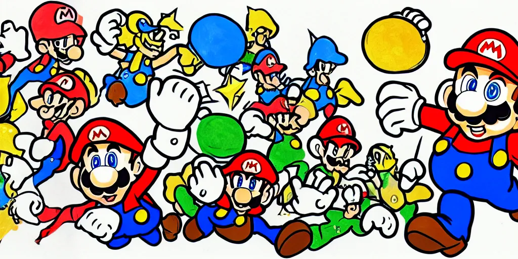 Image similar to A drawn interpretation of the experience playing Mario 64