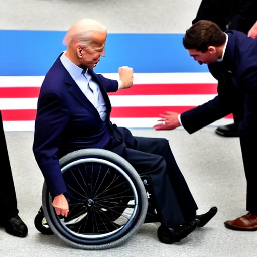 Image similar to joe biden falling off his wheelchair, award winning photo