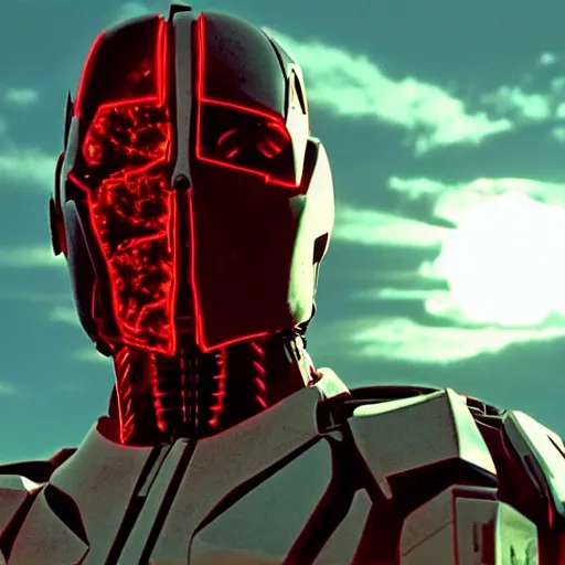 Prompt: movie still of cyborg looking at the sun, cinematic composition, cinematic light, criterion collection, by edgar wright