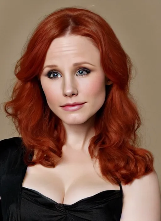 Image similar to photograph of a combination of kristen bell and christina hendricks