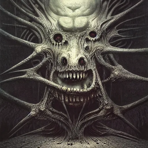 Prompt: a grotesque abomination, horror art by beksinski and szukalski and giger and seb mckinnon, digital art, highly detailed, intricate, sharp focus, trending on artstation hq, deviantart, pinterest, unreal engine 5, 4 k uhd image