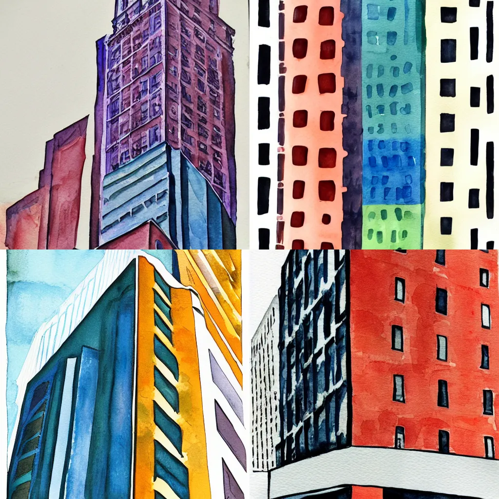 Prompt: new york city building abstract geometric flat watercolor painting