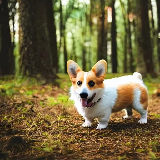 Prompt: a detailed photo of corgi dog in a forest