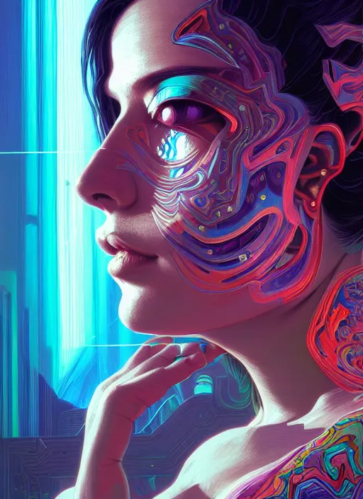 Prompt: hyper detailed ultra sharp painting of a neuromancer. trending on artstation, warpaint aesthetic, earthwave, colorful, psychedelic, ornate, intricate, digital painting, concept art, smooth, sharp focus, illustration, art by artgerm and darius zawadzki and alphonse mucha, 8 k