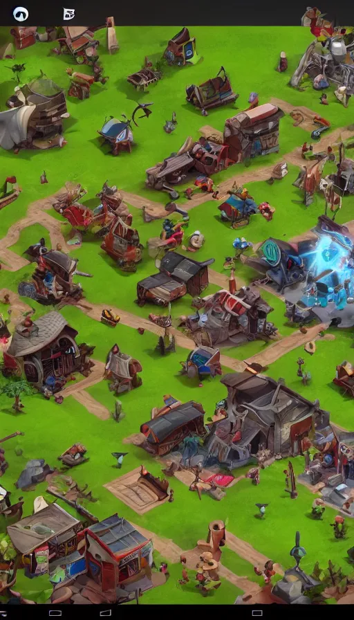 Prompt: screenshot from a game by supercell showing an isometric battleground