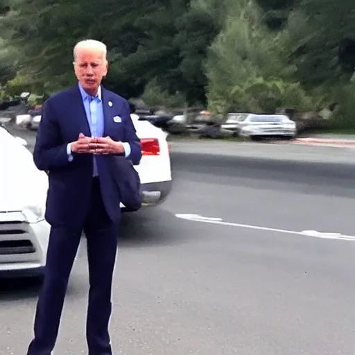 Image similar to dashcam footage of joe biden doing standing in the middle of the street
