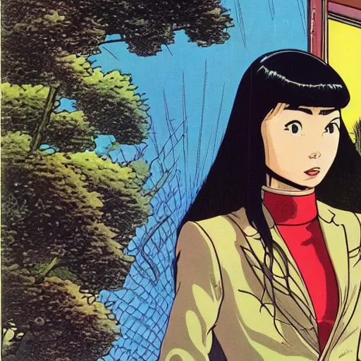 Image similar to a portrait of a character in a scenic environment by yoko tsuno