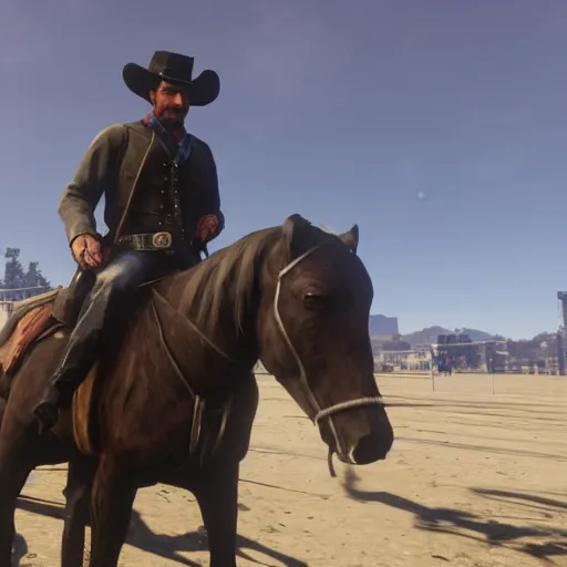 Image similar to arther morgan from red dead redemption 2 in los angeles pier