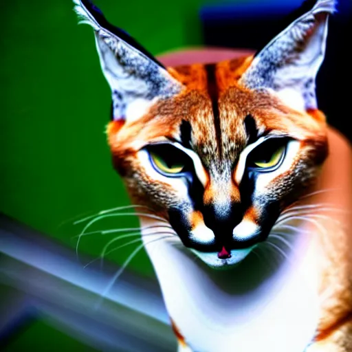 Image similar to caracal cat dressed up in a business suit american psycho, high definition, beautiful photography, 8 k.