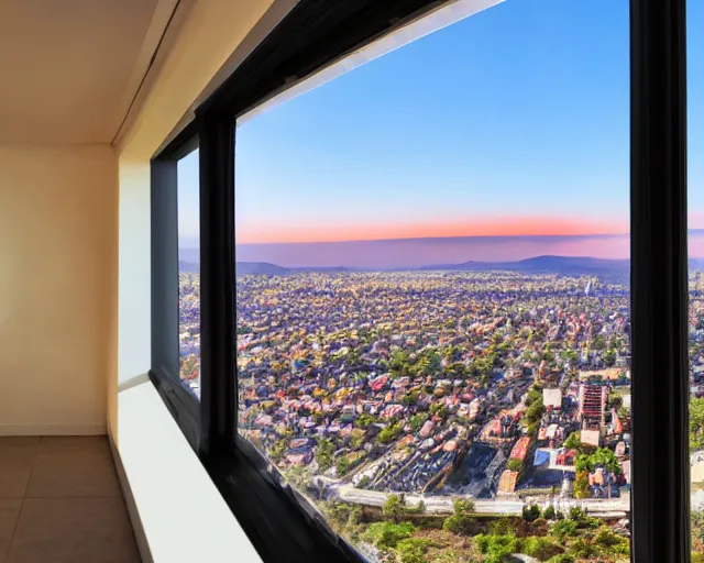 Image similar to an luxury apartment window view of a nuclear explosion