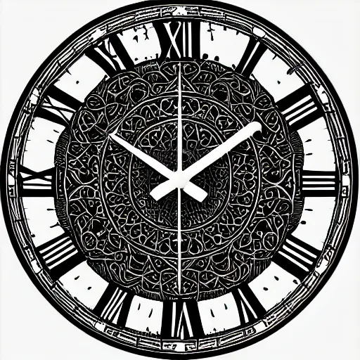 Image similar to clocks, intricate ink illustration, highly detailed, white background, digital artstation