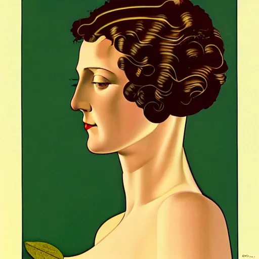 Image similar to Art in the style of Coles Phillips, Gaia, Mother Earth, side portrait