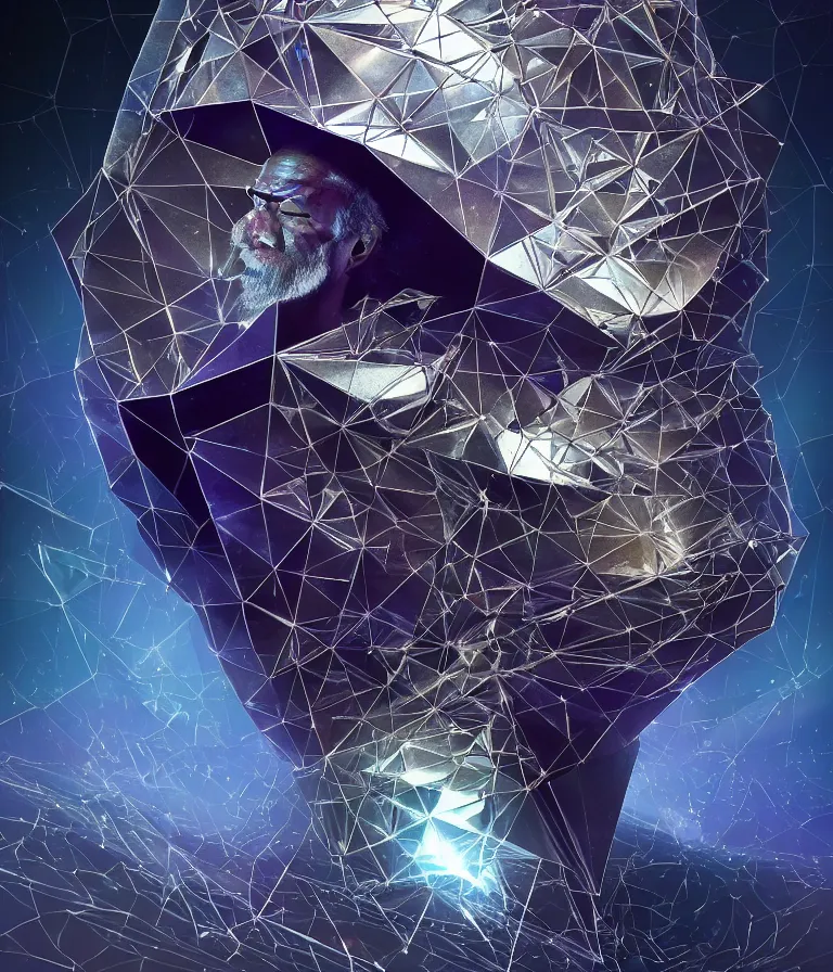 Image similar to front!!! shot of a court jester!!! character, mesmerizing fractal hypercubes, platinum cracked, dark holography!!!, future, metallic galactic, crystalline edges, polygonal, elegant, highly detailed, centered, (((artstation, concept art, jagged, sharp focus, artgerm, Tomasz Alen Kopera, Peter Mohrbacher, donato giancola, Joseph Christian Leyendecker, WLOP, Boris Vallejo))), ((raytracing)), mugshot!!!!!, ugly!!!!!!, octane render, nvidia raytracing demo, octane render, nvidia raytracing demo, octane render, nvidia raytracing demo, 8K