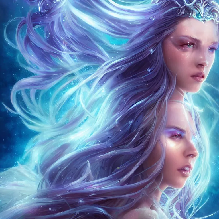 Image similar to beautiful cinematic fantasy poster, a beautiful glistening mermaid with flowing hair, beautiful glowing galaxy eyes, hybrid from The Elden Ring and art direction by Darius Zawadzki ;by artgerm; wayne reynolds art station; cinematic quality character render; low angle; ultra high quality model; production quality cinema model;