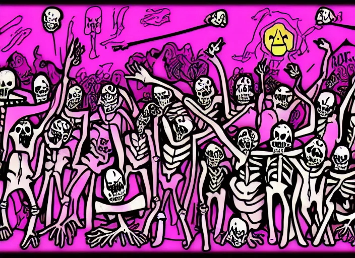 Image similar to skeleton rave in hell, digital art