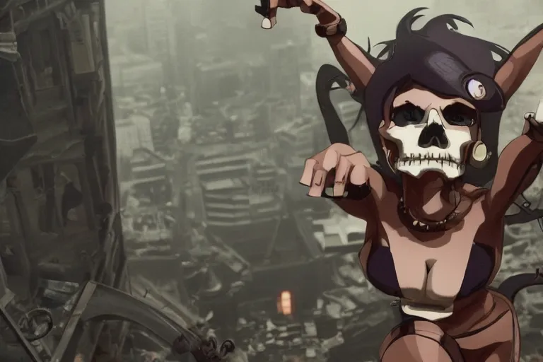 Prompt: vfx movie closeup, real life skullgirls by emmanuel lubezki