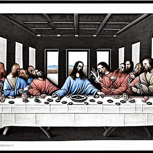 Prompt: the last supper, by mc escher