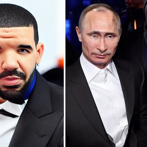 Prompt: drake drinks vodka with vladimir putin