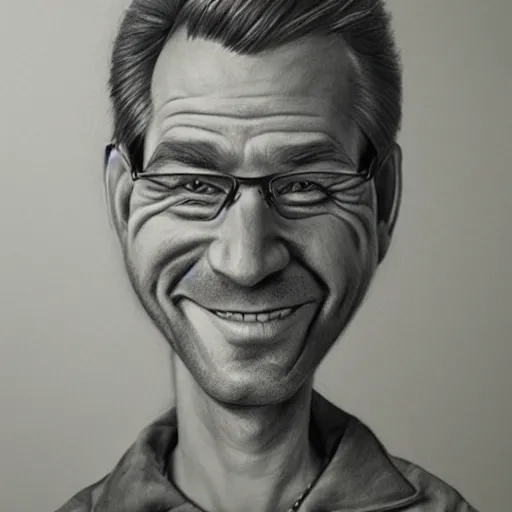 Prompt: hyperrealistic pencil drawing caricature of an american man