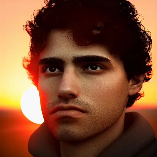 Image similar to of a photo portrait of rafael vallaperde, artstation, sunrise lighting, f 2. 8