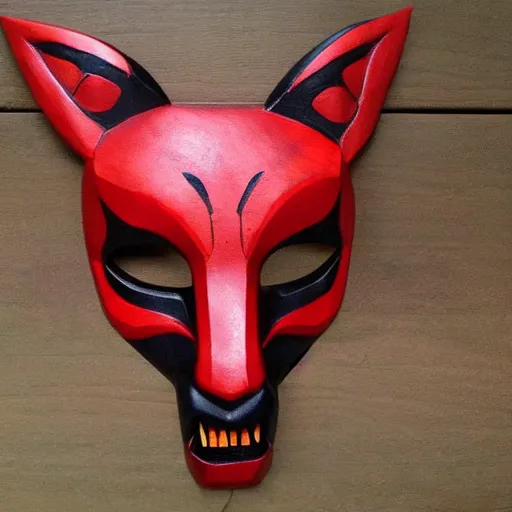 Image similar to symmetry!! demon angel fox wooden mask