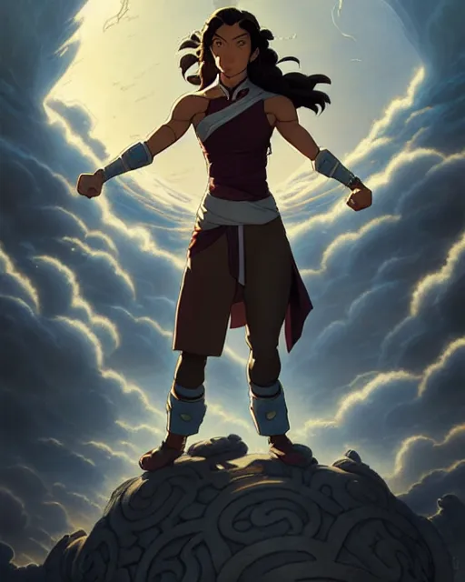 Prompt: korra from the legend of korra, character portrait, concept art, intricate details, highly detailed by greg rutkowski, michael whelan and gustave dore