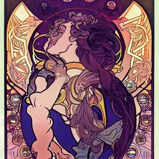 Image similar to Samus Aran by Alphonse Mucha