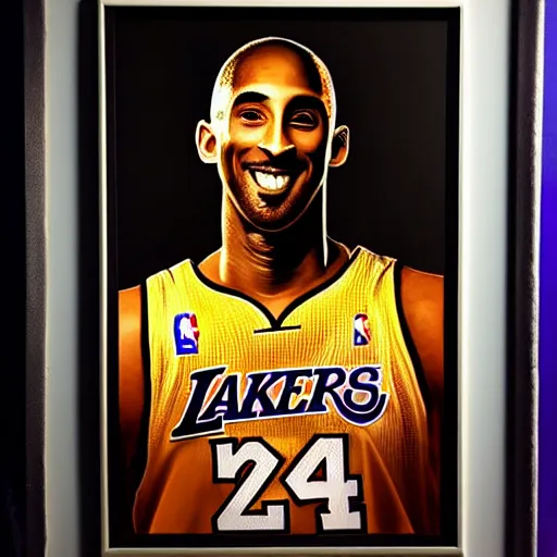 Prompt: a painted studio portrait of kobe bryant by mel milton, lowkey lighting, rembrandt lighting,