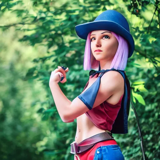 Image similar to jessie from pokemon as real person, 8 k photography