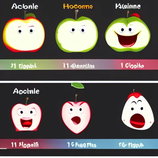 Image similar to a chart showing various expressions of an apple character