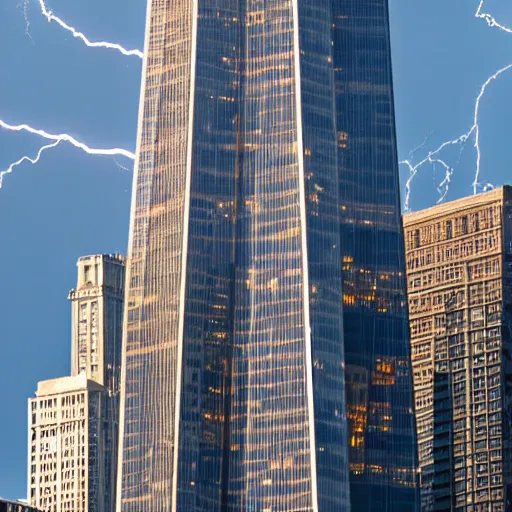 Prompt: lightning bolts reigning over the willis tower in chicago illinois, detailed, 8k