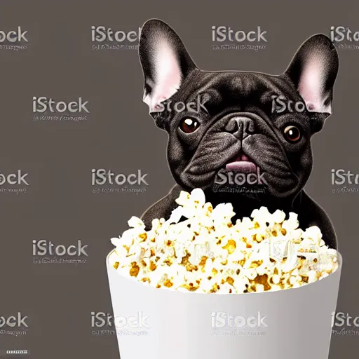 Prompt: french bulldog eating popcorn, vector art